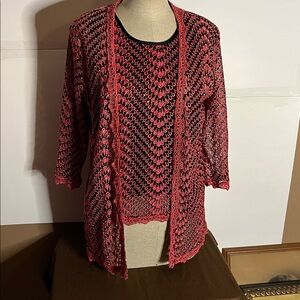 😄Modern woman 2 piece top and jacket mesh crocheted large